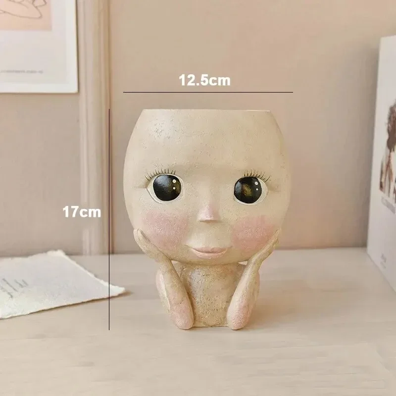 Creative Face Flower Pot Head Planter Pot Succulent Planter Resin Art Statue Sculpture Potted Decorative Ornaments Vase