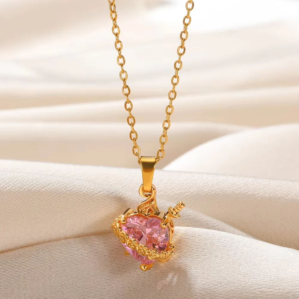 Pink Heart Zircon Necklace