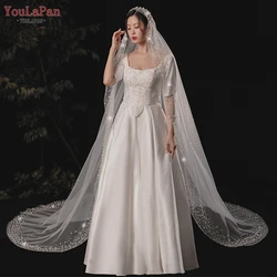 YouLaPan V145 Full Pearl Beaded Cathedral Wedding Veil 1 Tier Bridal Veil Wedding Hair Accessories Bridal Long Veil