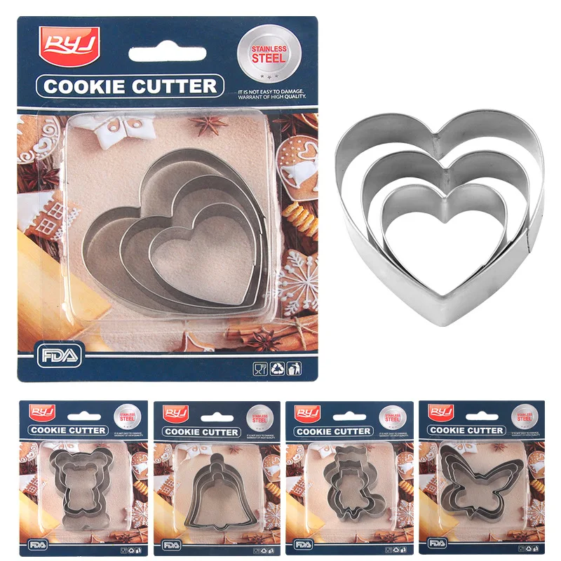 31-50 Styles Stainless Steel Cookie Cutting Mold 3 Piece Set Geometric Cartoon Graphics Mini Cookie Mold DIY Cookie Making Tool