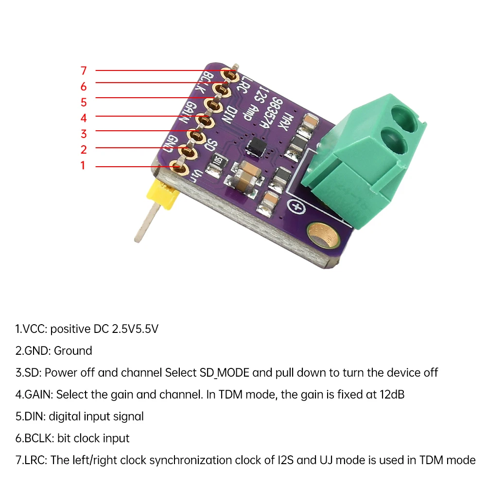 MAX98357 I2S/BGA Audioverstärkermodul Audioverstärker Filterlose Verstärkerplatine der Klasse D für Raspberry Pi ESP32 – Detail 13