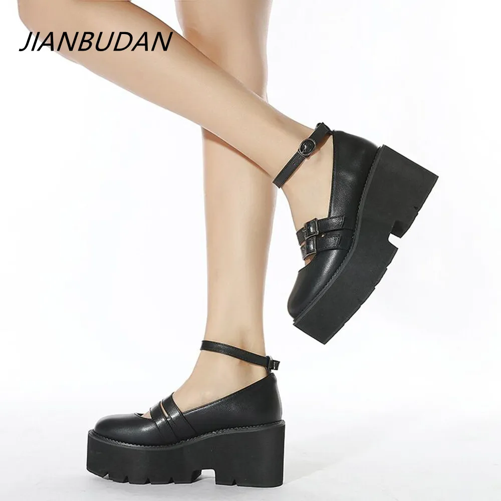 

JIANBUDAN Lolita Shoes Women Japanese style Mary Jane Shoes Women Retro Girls cosplay Students Uniform High Heel Platform Shoes