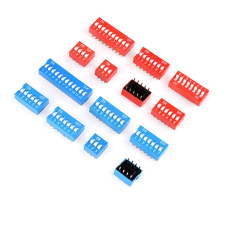 

200PCS Slide Type DIP Switch 1/2/3/4/5/6/8/10Pin Position Way 2.54mm Pitch Red Blue Dial