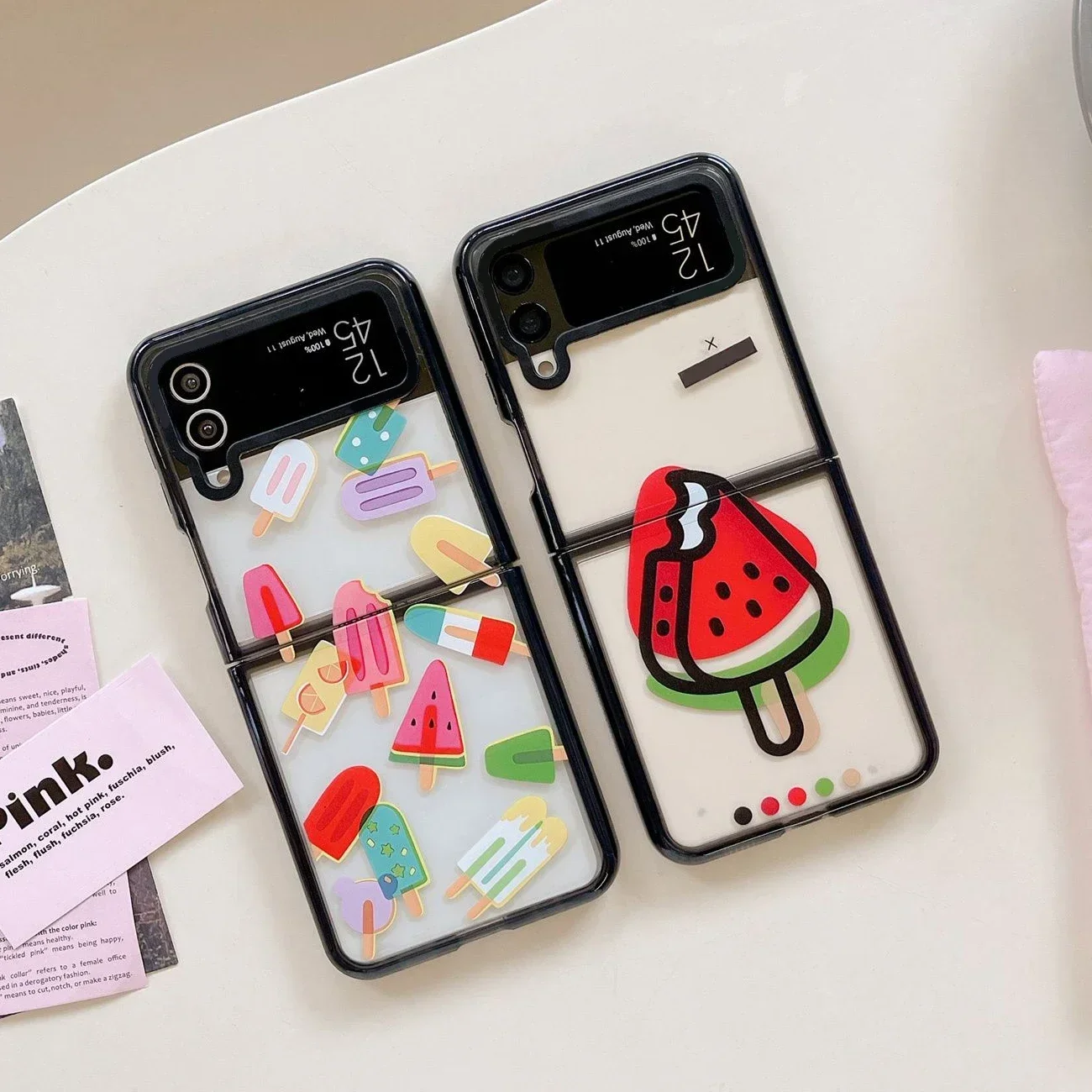 

Acrylic Black Border Watermelon Phone Case for Samsung Galaxy Z Flip 5 4 3 Back Cover for ZFlip3 ZFlip4 ZFlip5 Hard Case Shell