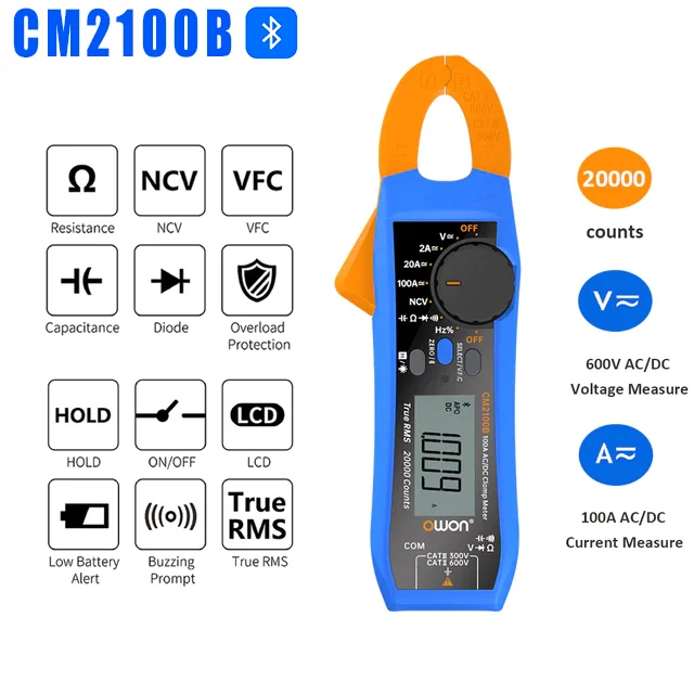 CM2100 CM2100B Intelligent AC/DC Clamp Meter Automatic CNC Range Resistance Freq