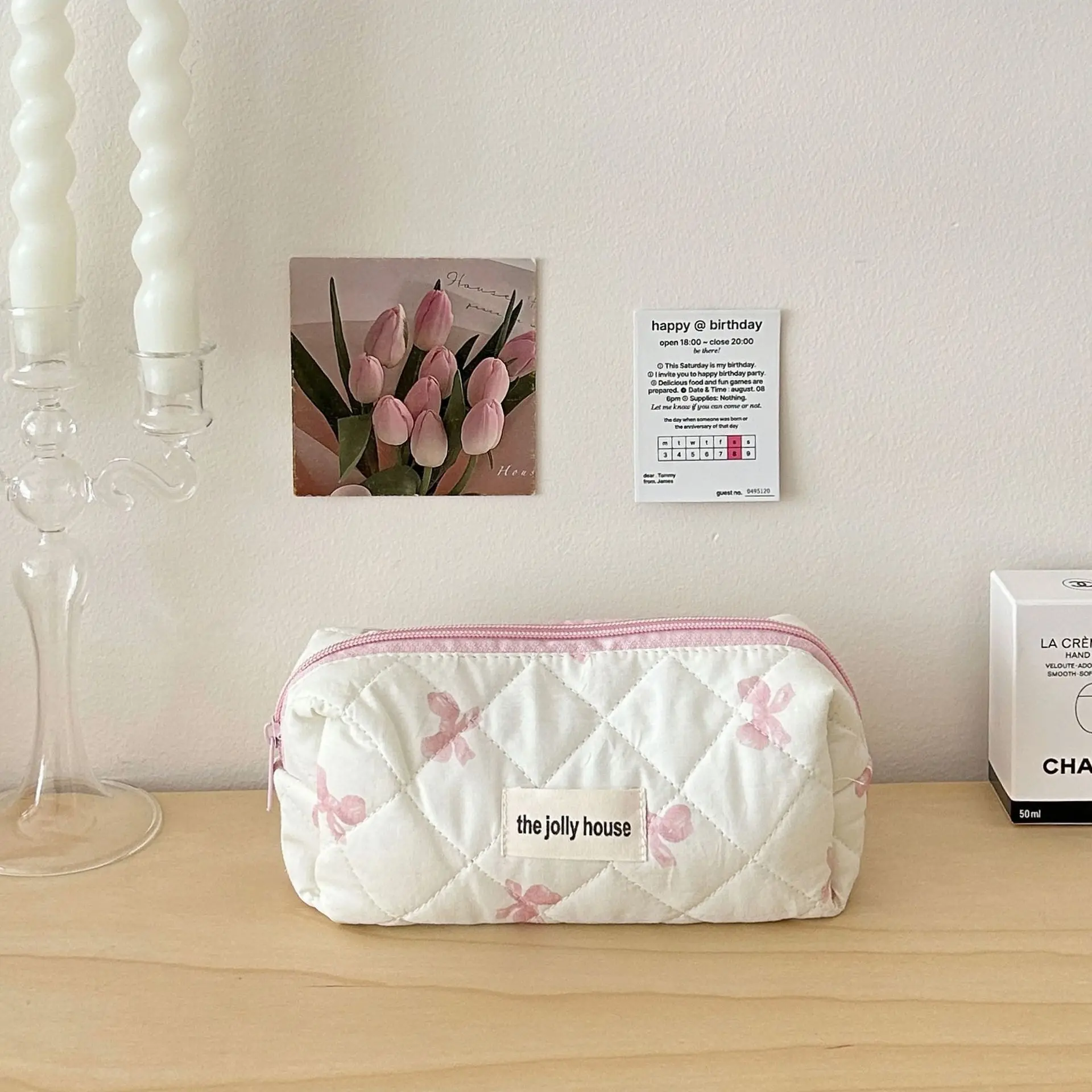 3pcs/set Quilted Cotton Ladies Makeup Pouch | Large Travel Cosmetic Bag with Zipper | Women's Aesthetic Print Storage Bags Organizer