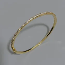 Elegant Pure Sterling Silver Bangle with Diamond Accents - Fashionable Women's Party Jewelry Gift (Gold)