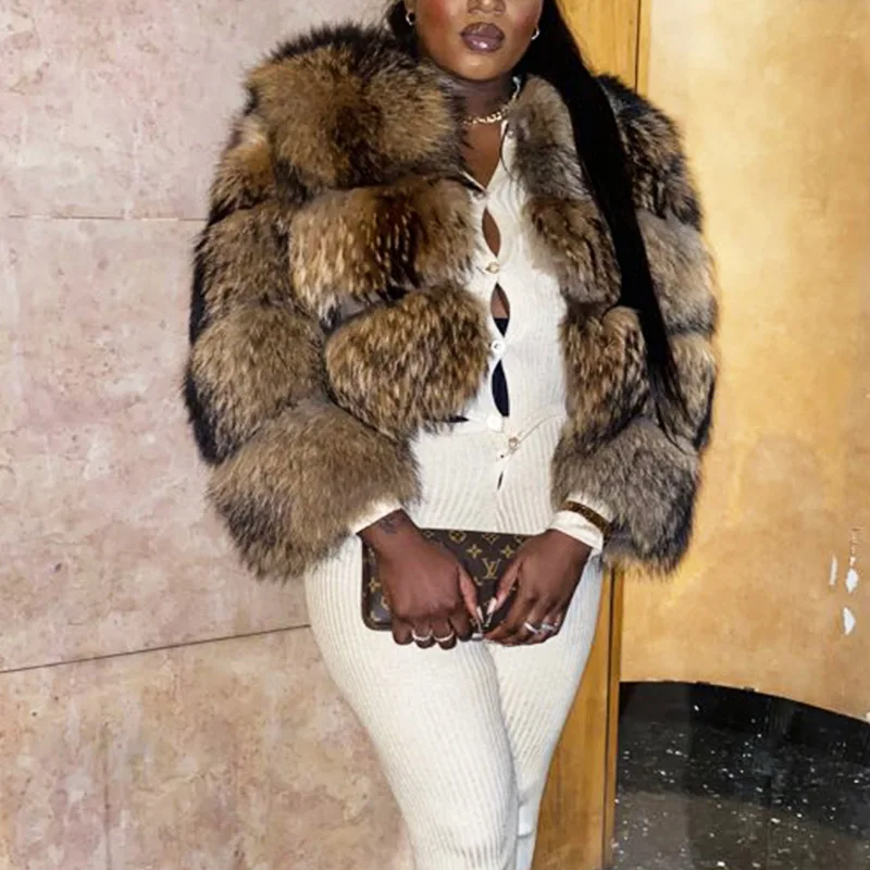 Grande taille hauts fourrure marron Maomaokong vêtements d'extérieur pour femmes manteau de fourrure véritable de raton laveur naturel veste d'hiver vêtements féminins 4XL