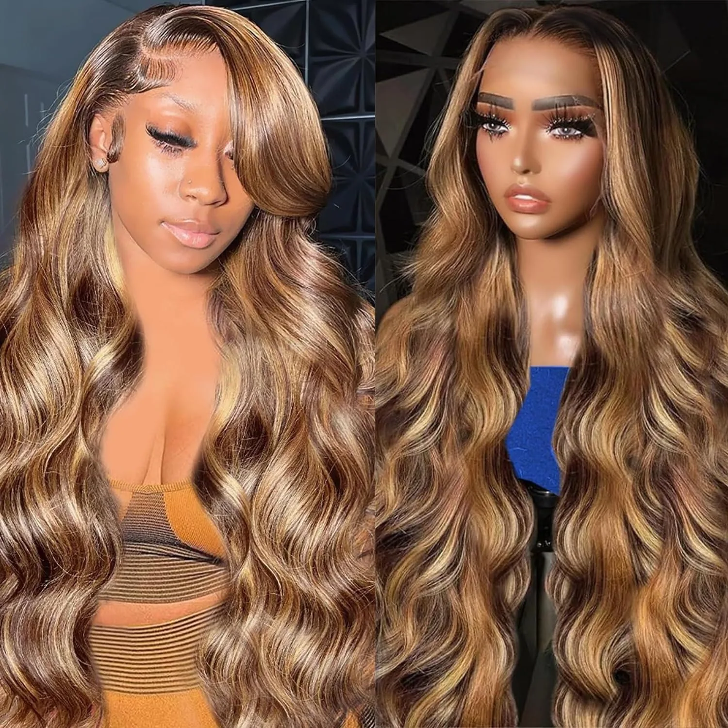 Highlight Honey Blonde Ombre 427 Body Wave 13x4 HD Lace Front Wigs Human Hair Wig 30 40 Inch 200% Density 13x6 Lace Frontal Wig 3