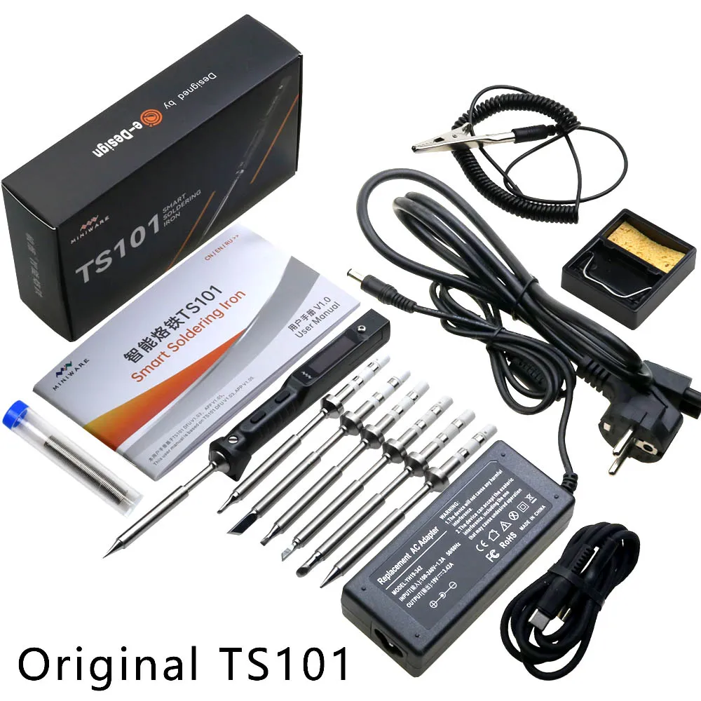 Original TS101 65W Mini USB Electric Soldering Iron Adjustable Temperature Digital Solder Station TS100 PINE64 Upgrade With Tips