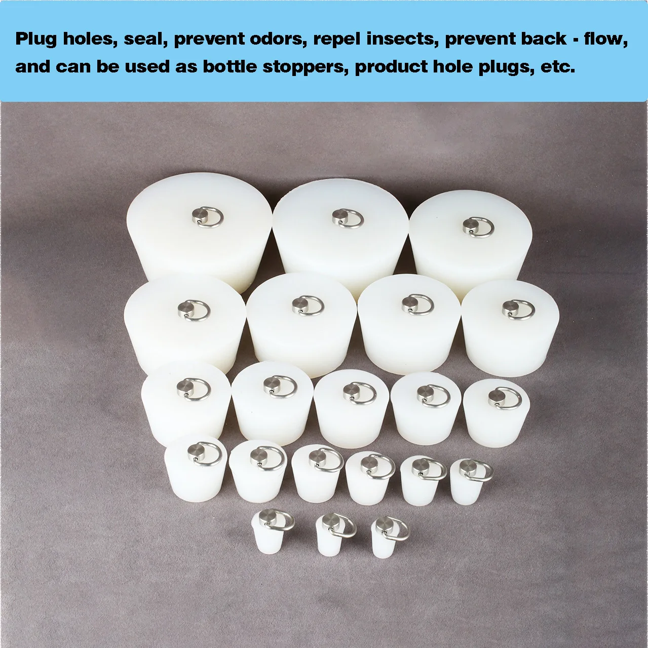 With D Ring Handle Pipe Tube Hole Plugs Sealing Plugs Tapered Silicone Rubber Stopper Diameter 14-200mm