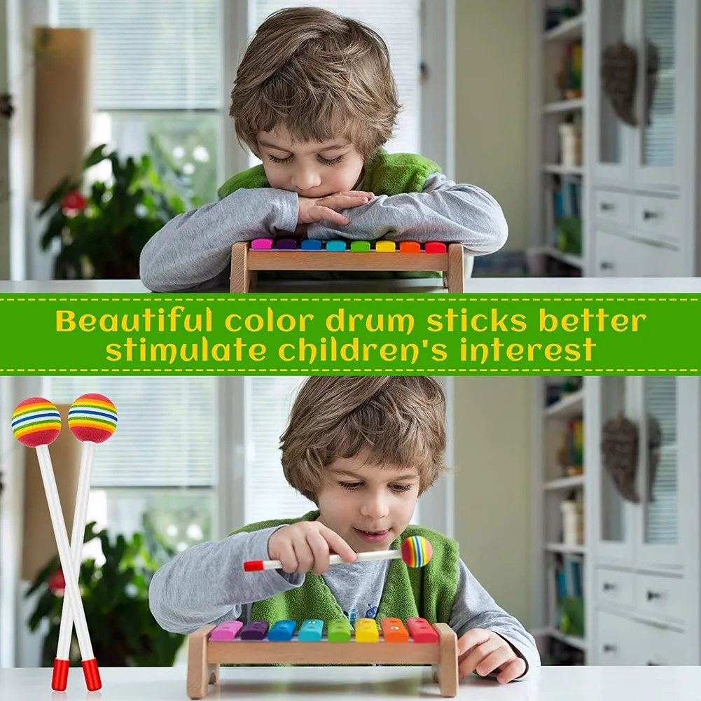 14 Pcs Lollipop Drum Mallet Sticks Round Rainbow Hammer Percussion Sticks Plastic Drumsticks for Kids Child Mallet