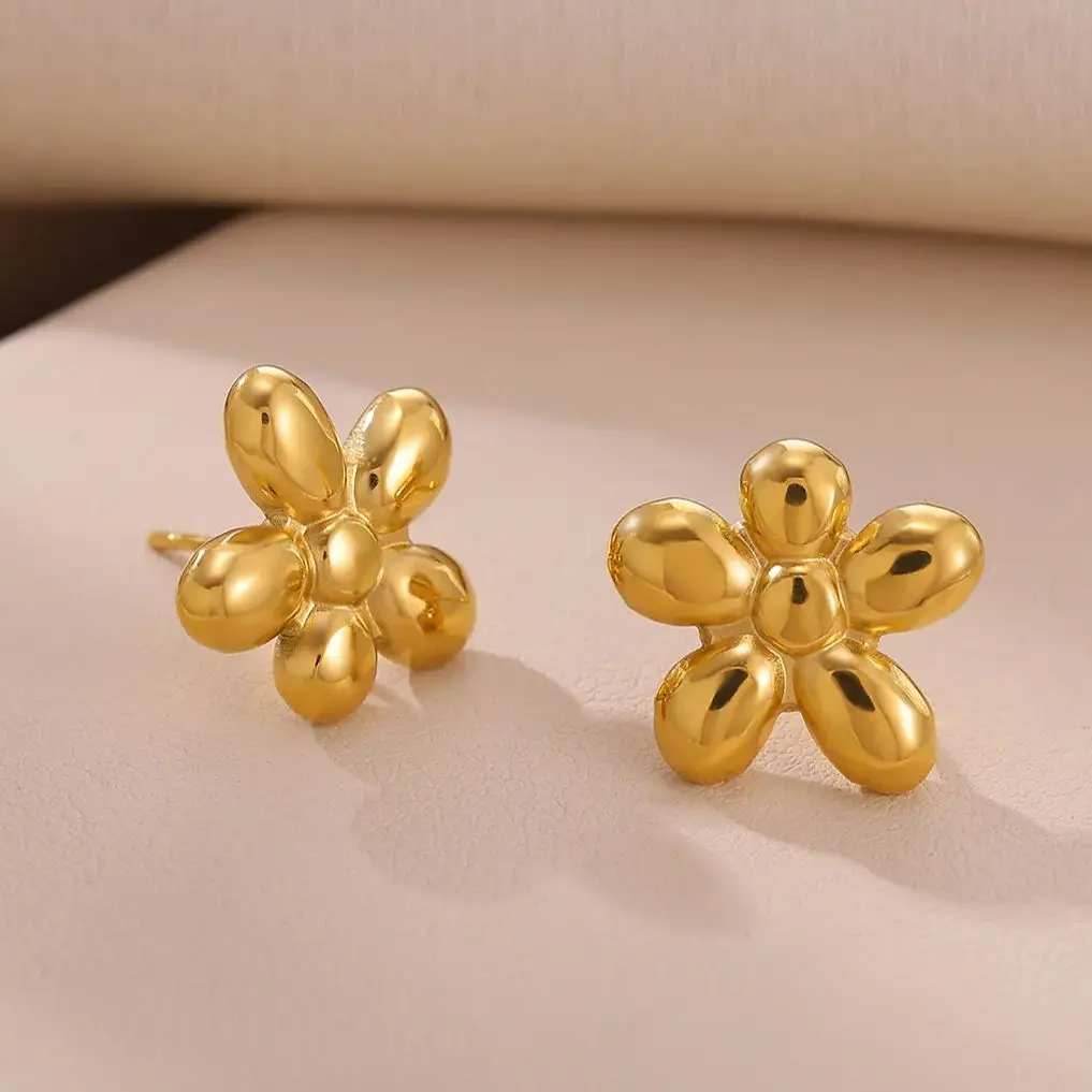 Flower Stud Earrings Gold Stainless Steel Design