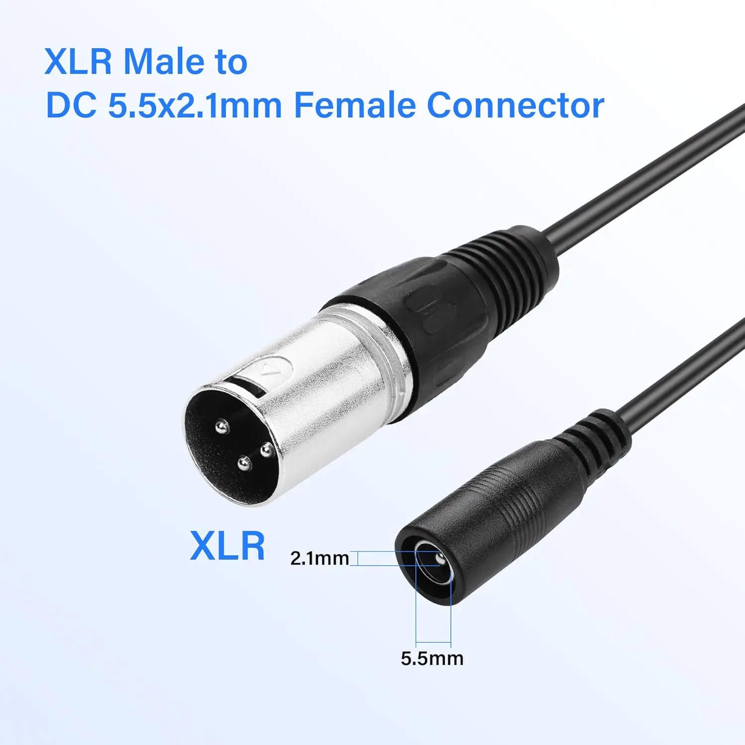 자비크테크 2A DC 전원 케이블, DC 5.5 x 2.1mm 암 커넥터 - 3핀 XLR 수 커넥터 전원 어댑터 케이블, 스케이트보드, 밸런스 바이크 등에 사용 가능