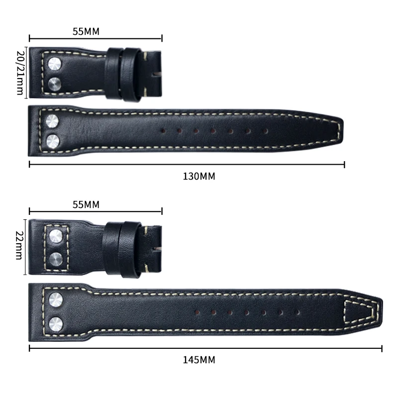 20mm 21mm 22mm High Quality Real Leather Rivets Watchband Fit for IWC SPITFIRE Big Pilot's Watch TOP GUN IW5009 Cowhide Strap