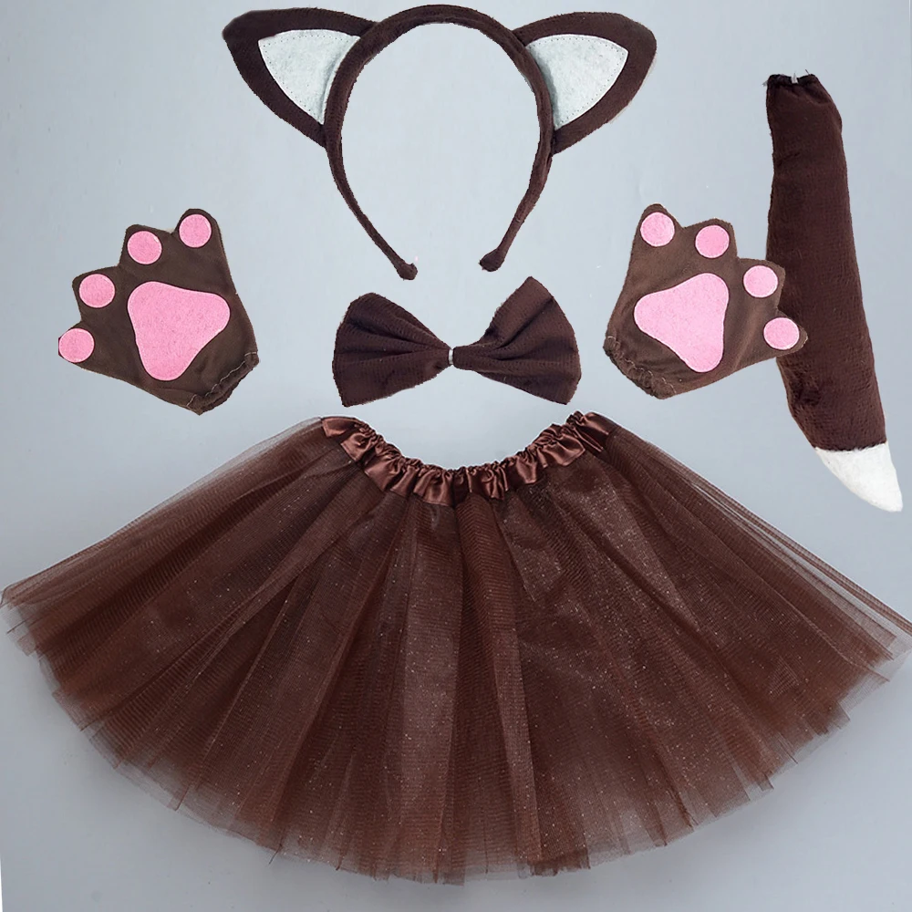 

Fox Cat for Girls Kids Including Ears Headband Tails Bow Tail Animals Set Halloween Costume Cosplay