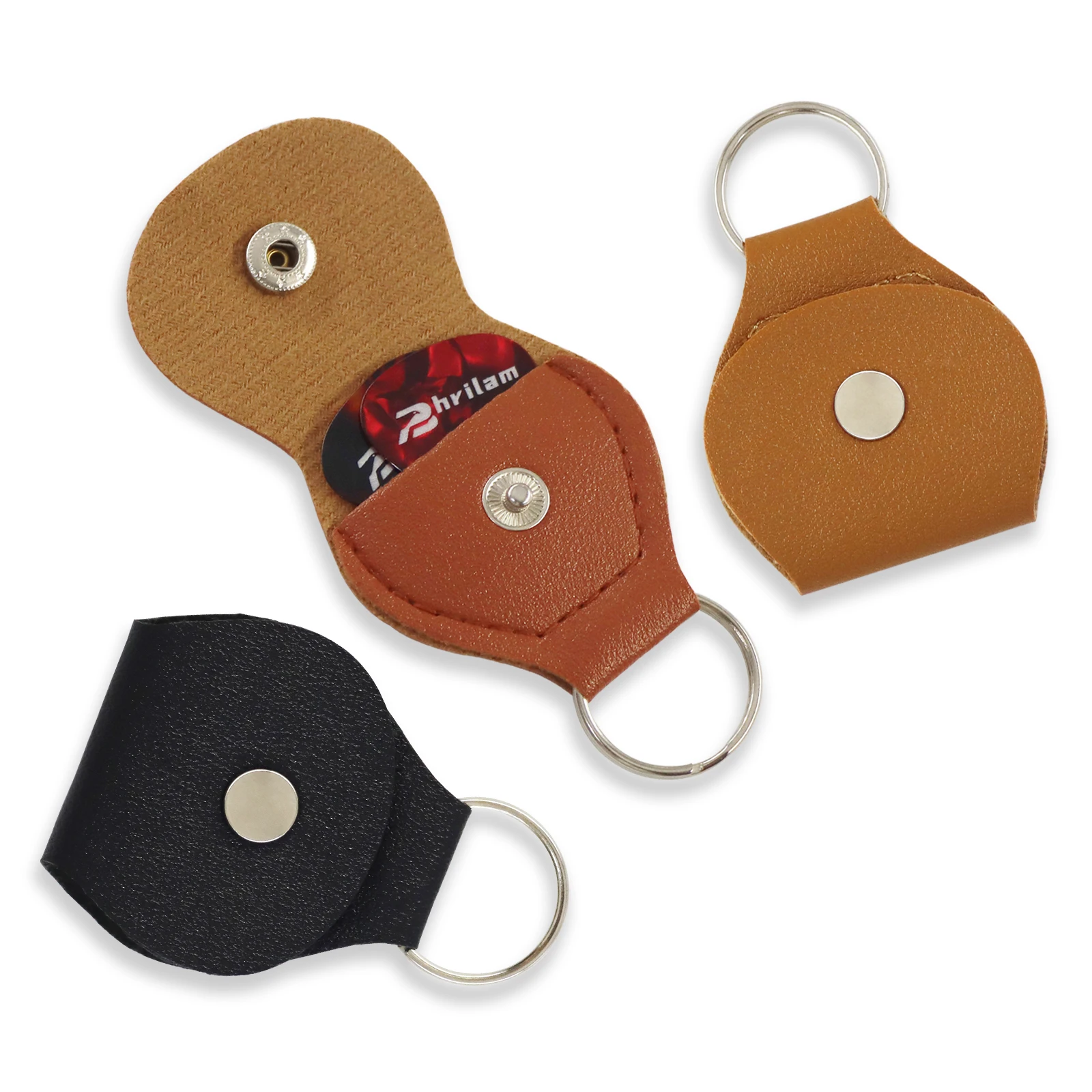 Leather Guitar Pick Holder Keychain Plectrum Key Fob for Guitar Players Gift 2 Random Color 0.46Picks