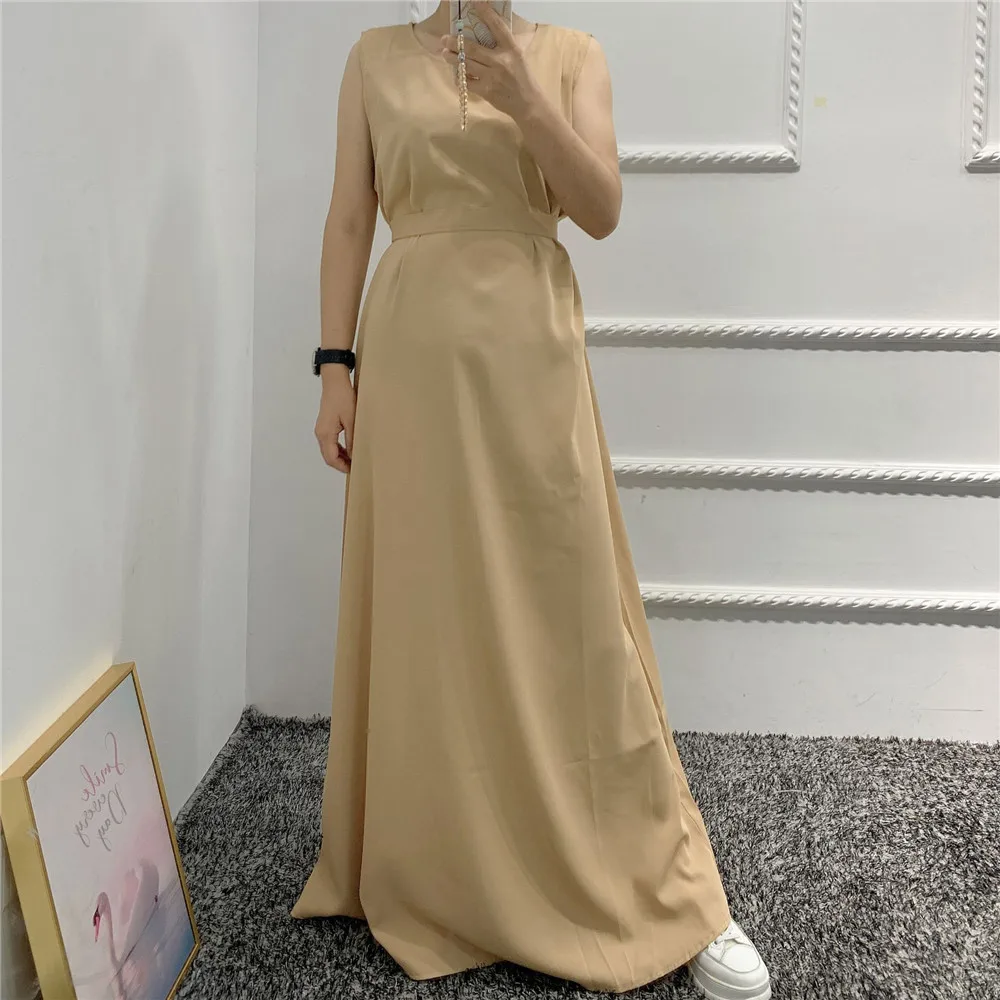 

Ramadan Inner Muslim Dress Women White Under Abaya Sleeveless Slip Dress African Islamic Dubai Turkey Robe Outfit Kaftan Caftan