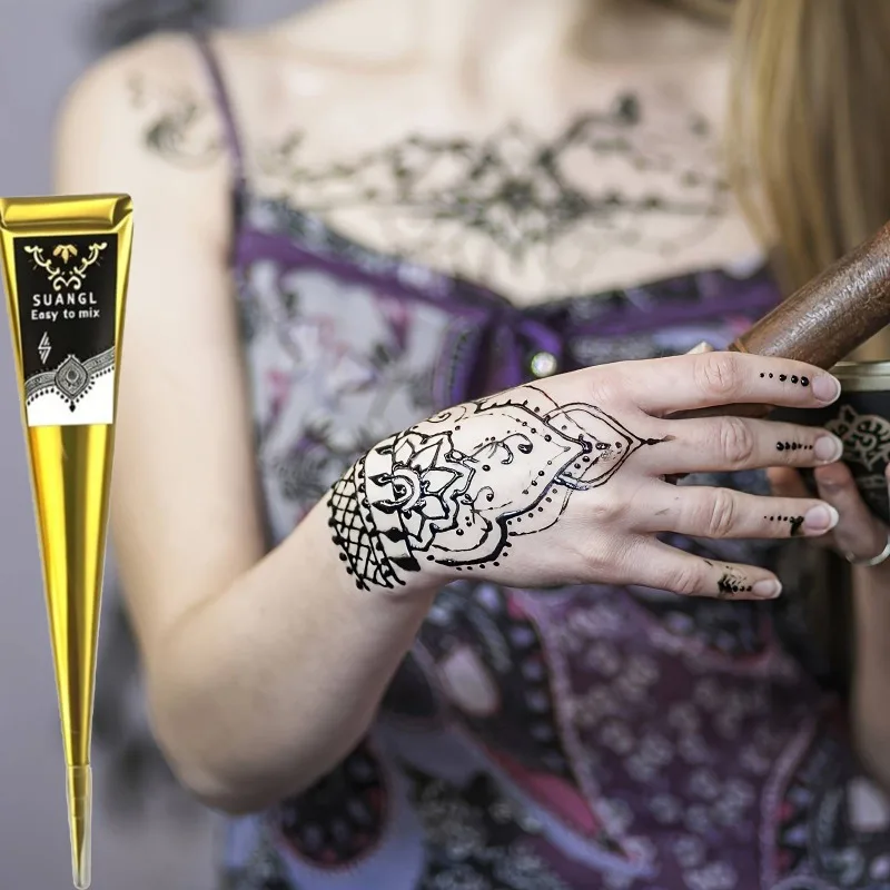 Kit per Tatuaggi Temporanei all'Henné, Strumento per Dipingere a Mano, Arte Corporea Fai-da-Te, Regalo per Donne e Uomini, Accessori per Tatuaggi - immagine 3