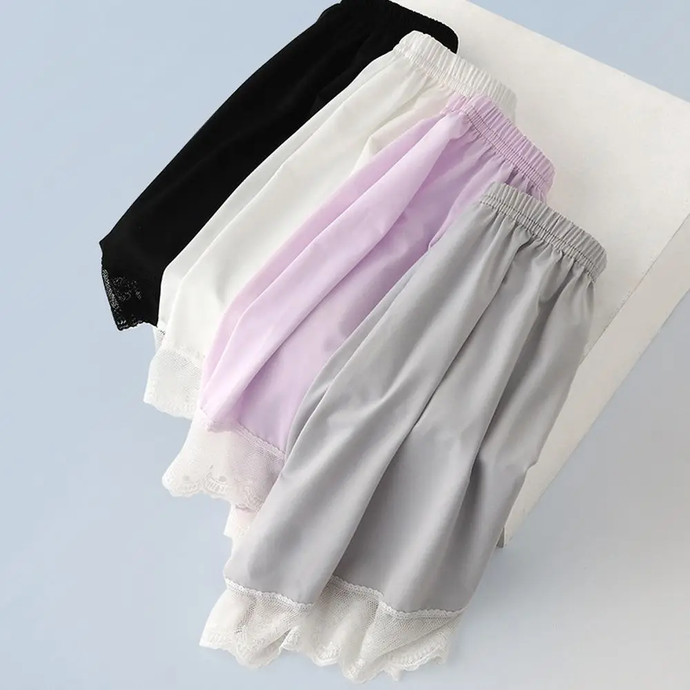 Skin-Friendly Comfortable Ice Silk Lace Lingerie Large Size Safety Short Pants High Waist Skirt Shorts Women Underwear
