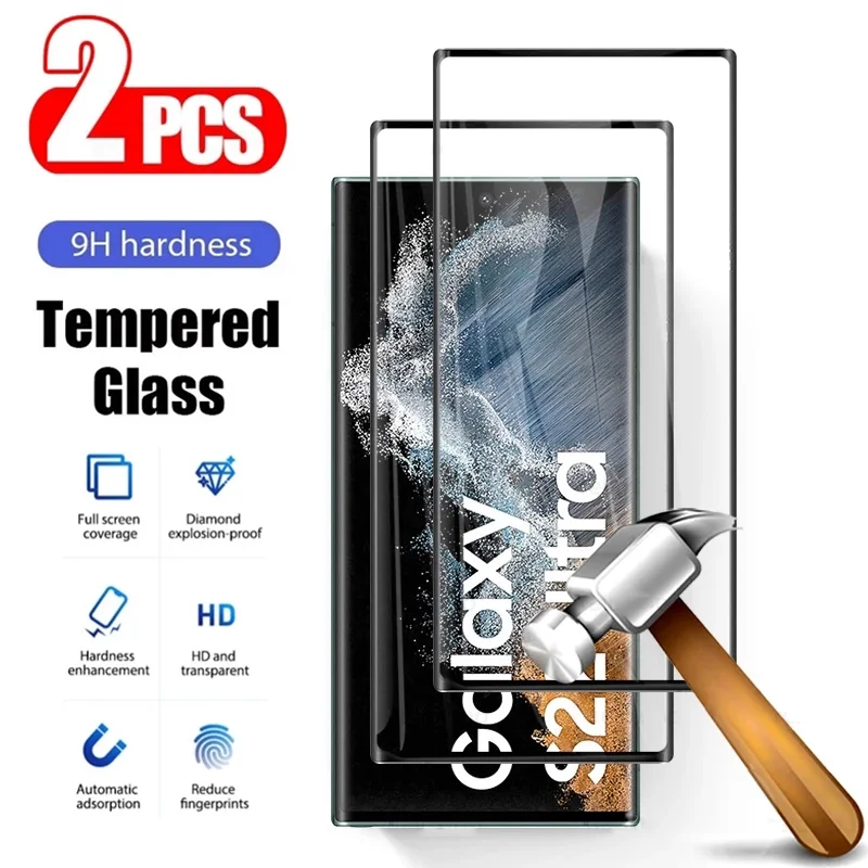 

For Samsung S22 Ultra Screen Protector Galaxy 23 21 20 Ultra 9H Protective Tempered Glass Fingerprint Unlock HD Clear Full Glue