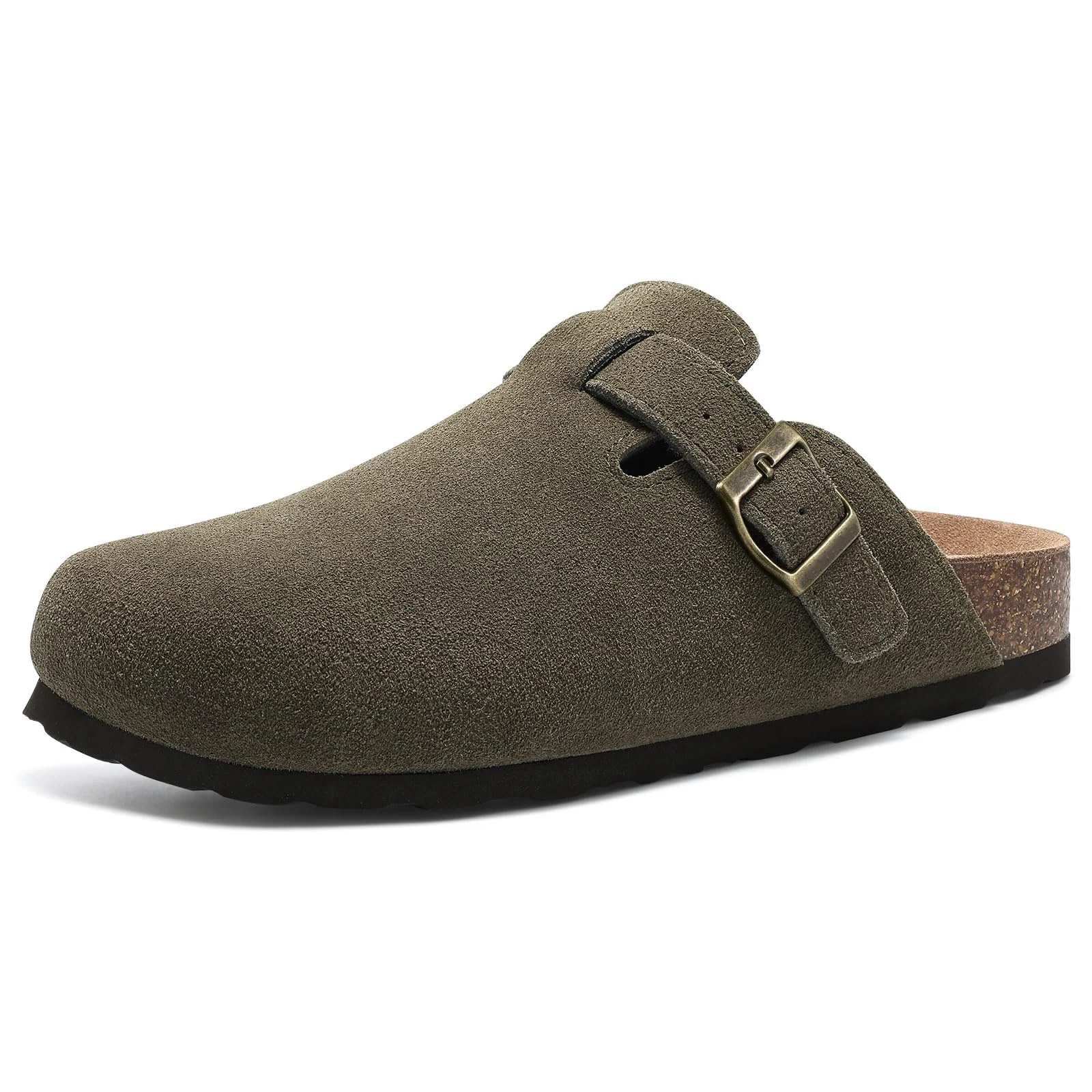 Shevalues Women's Suede Clogs Classic Cork Slippers Leather Mules Men Cork Footbed Sandals Comfort Beach Shoes Arch Support For Women Sandals Comfortable Sandals Imitation Leather Clogs