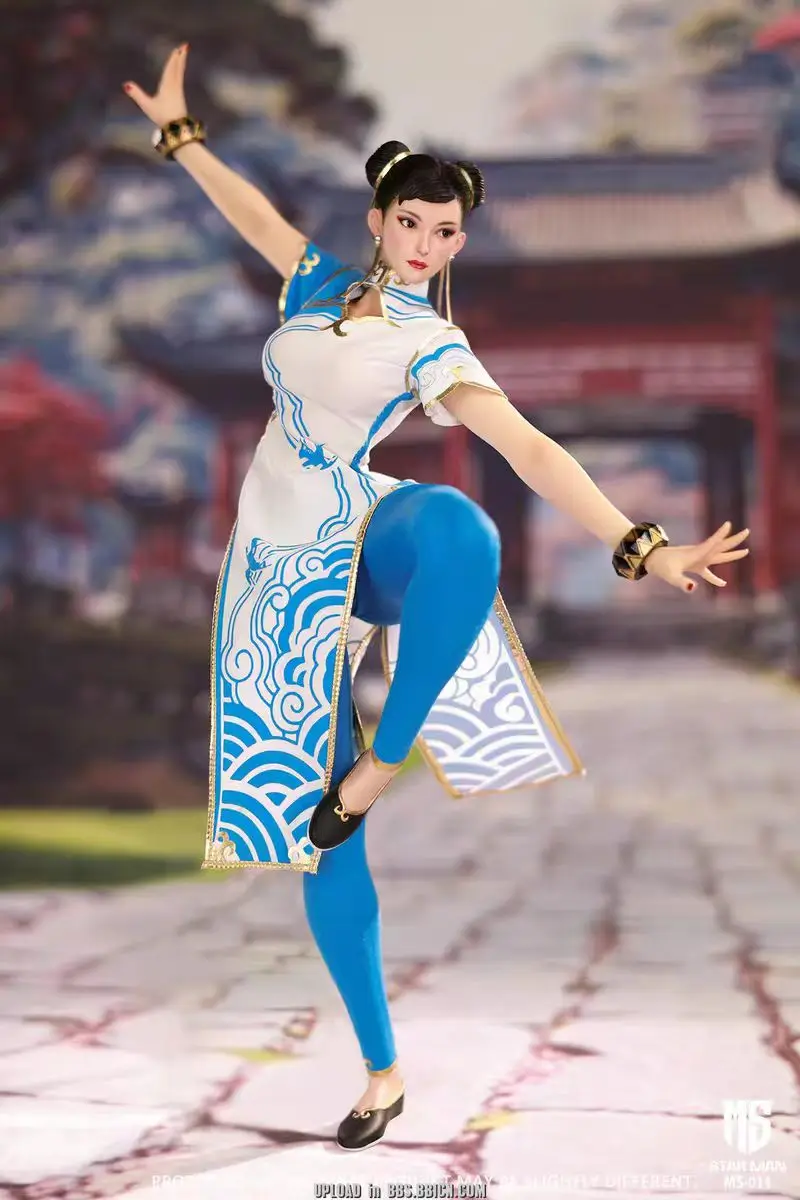 In Stock STAR Man 1/6 Ms-011 Chun-li Blue cloud pattern cheongsam Action Figure PVC Anime Model Toys Collection