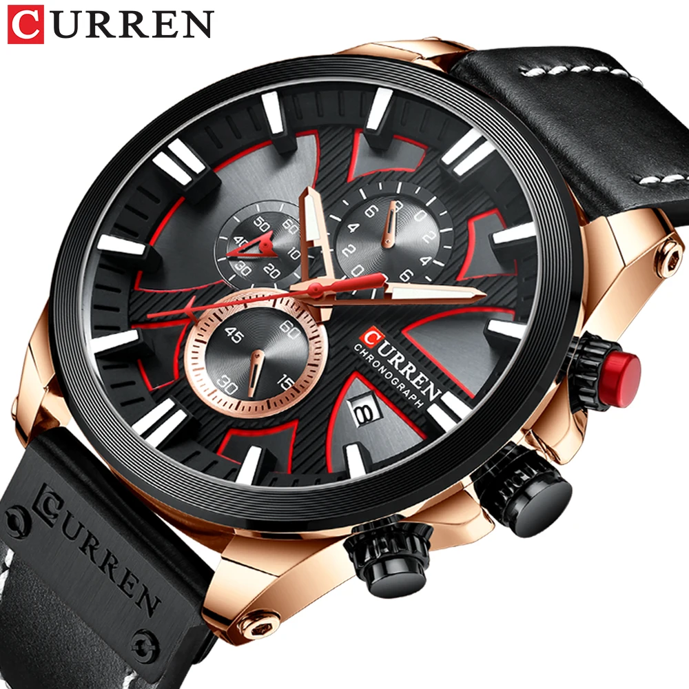 Curren Marca Cronógrafo Esportes Relógio Masculino Relógio de Quartzo Relógio de Couro Masculino Relógio Luminoso Calendário Relógio Relógio Masculino