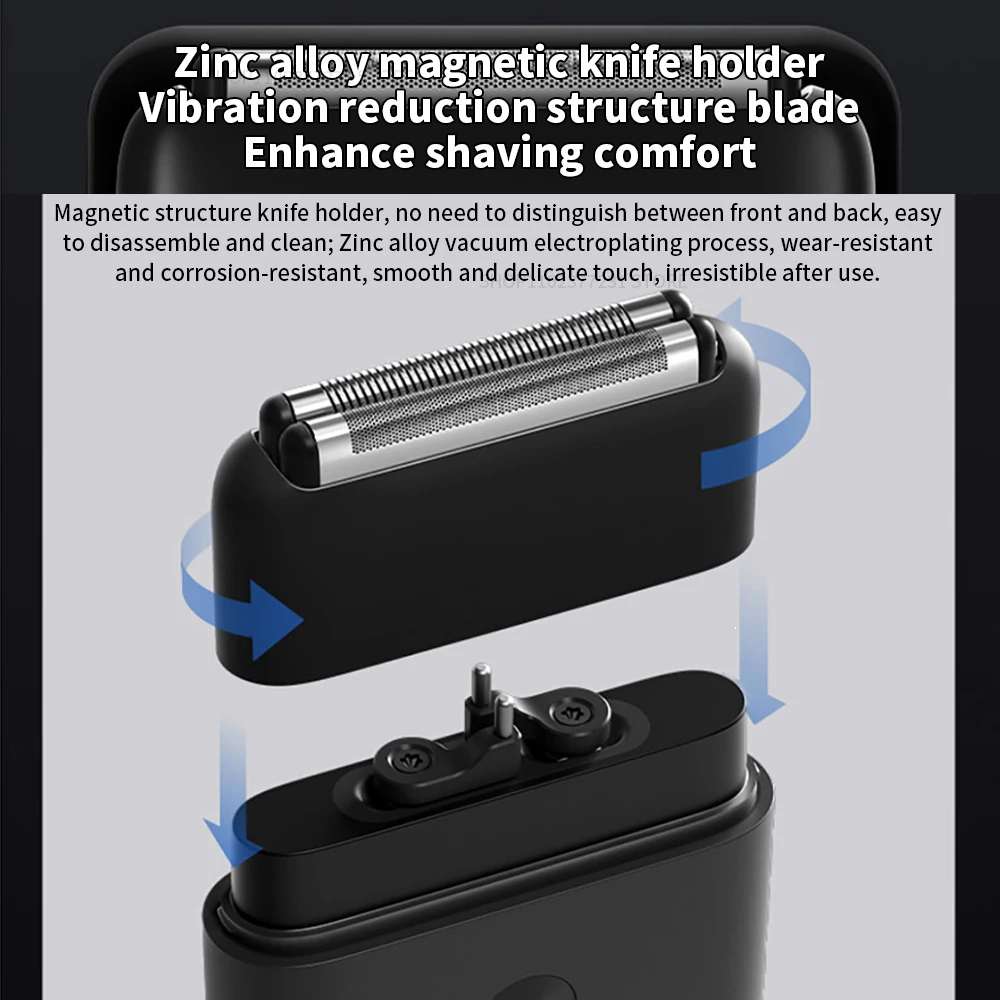 Mijia Electric Shaver Reciprocating Double Blades IPX7 Zinc Alloy Magnetic Blade Holder Type-c Rechargeable Portable Razor