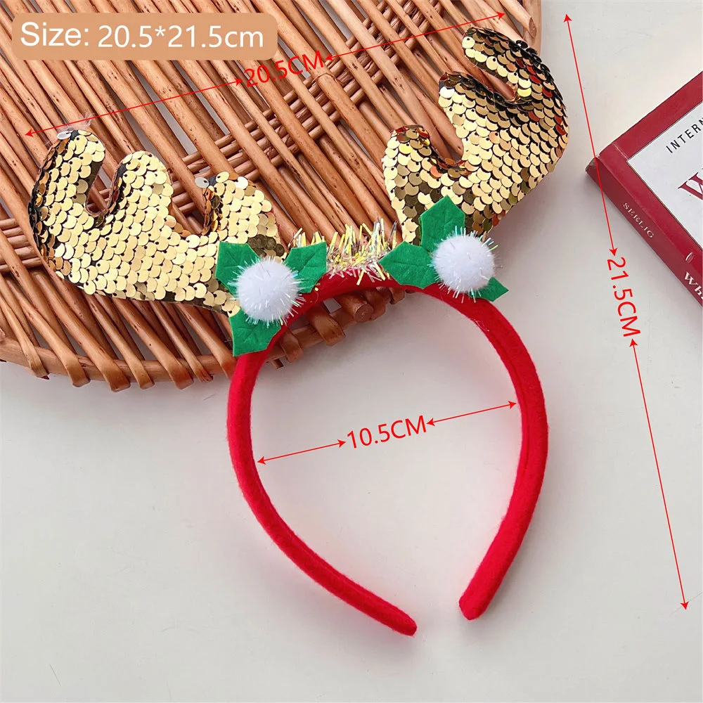 Christmas Headbands Sequins Reindeer Antlers Ears Hair Clips Women Girl Halloween Party Cosplay Headdress