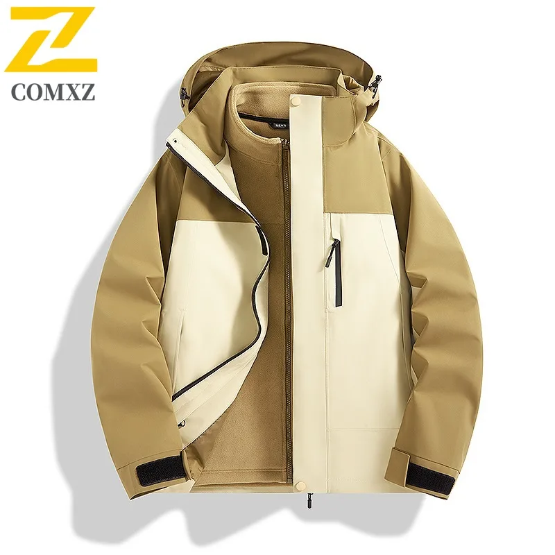 COMXZ Adventure Luxury Jacket 2025 Men Outdoor Thick Warm Coat Triple Hooded Design Trip Light Winter New Mens Windbreaker