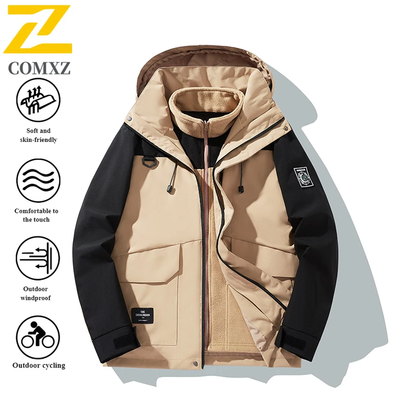 EiAO 3-in-1 Windbreaker Couple's Set Detachable Hood Waterproof Windproof Teen Outdoor Jacket for Hiking Camping Fishing 2025