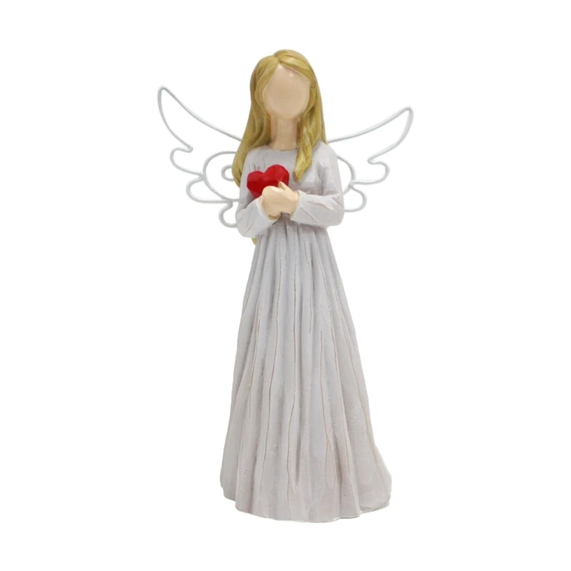 

Resins Wing Girl Figurine Small Wing Girl Statue with Heart Handpainted Praying Wing Girl Bedroom Decorations Gift for Mother