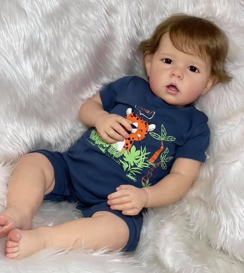 

50 CM 3D Paint Skin Cloth Body Silicone Reborn Baby Doll Liam Boy Toddler Blood Vessels Bebe Lifelike Art Hand Made Toys