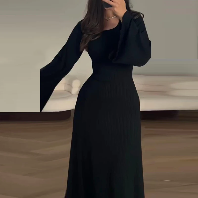 Vestido largo de Color liso para mujer, prenda elegante con cuello