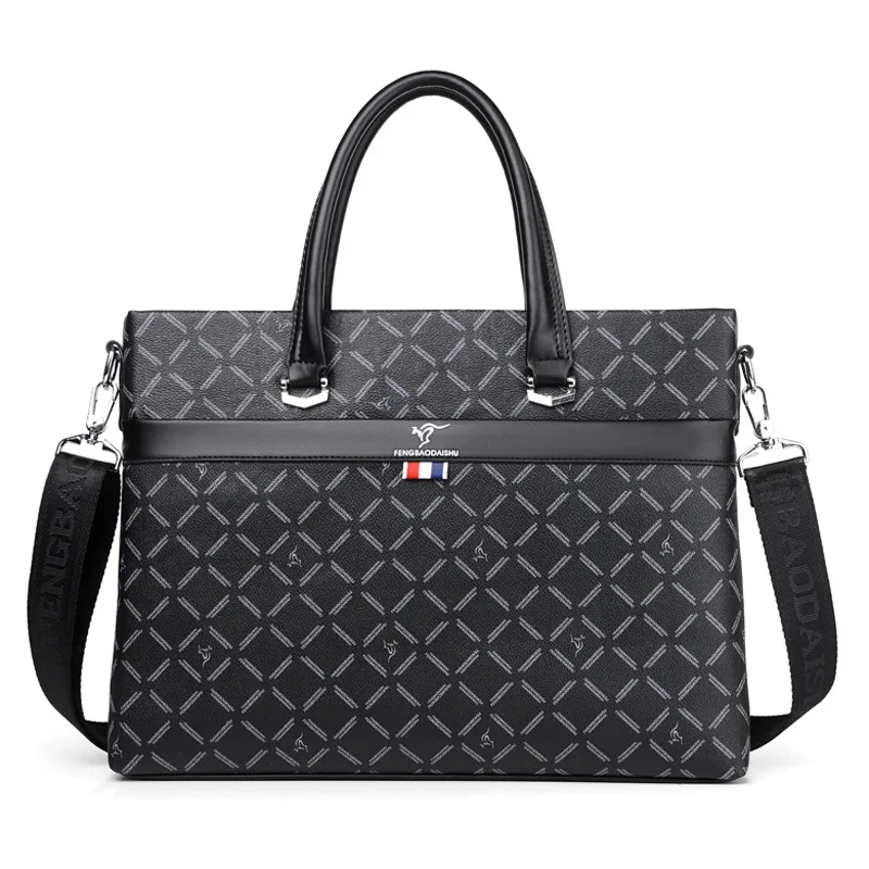 Business Men's Briefcase With Zipper Luxury PU Leather Handbag Large Capacity Shoulder Messenger Bag Fashion Laptop Bag