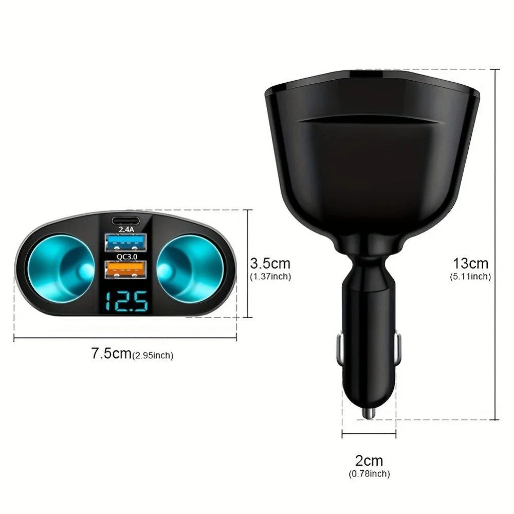 Car Charger USB PD Multiple Ports with Digital Display Charge Adapter for iPhone Xiaomi Huawei Samsung