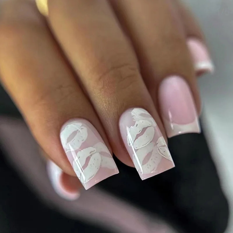 Fake Nails 24 Pcs Press on Nails Pink Gradient Glossy Artificial Finger Manicure Reusable for Women