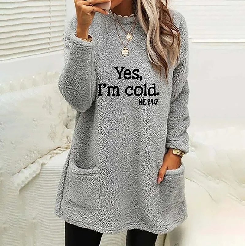 Solid casual college style long sleeved cardigan 2023 autumn/winter new loose fitting long sleeved printed O-neck pocket sweater