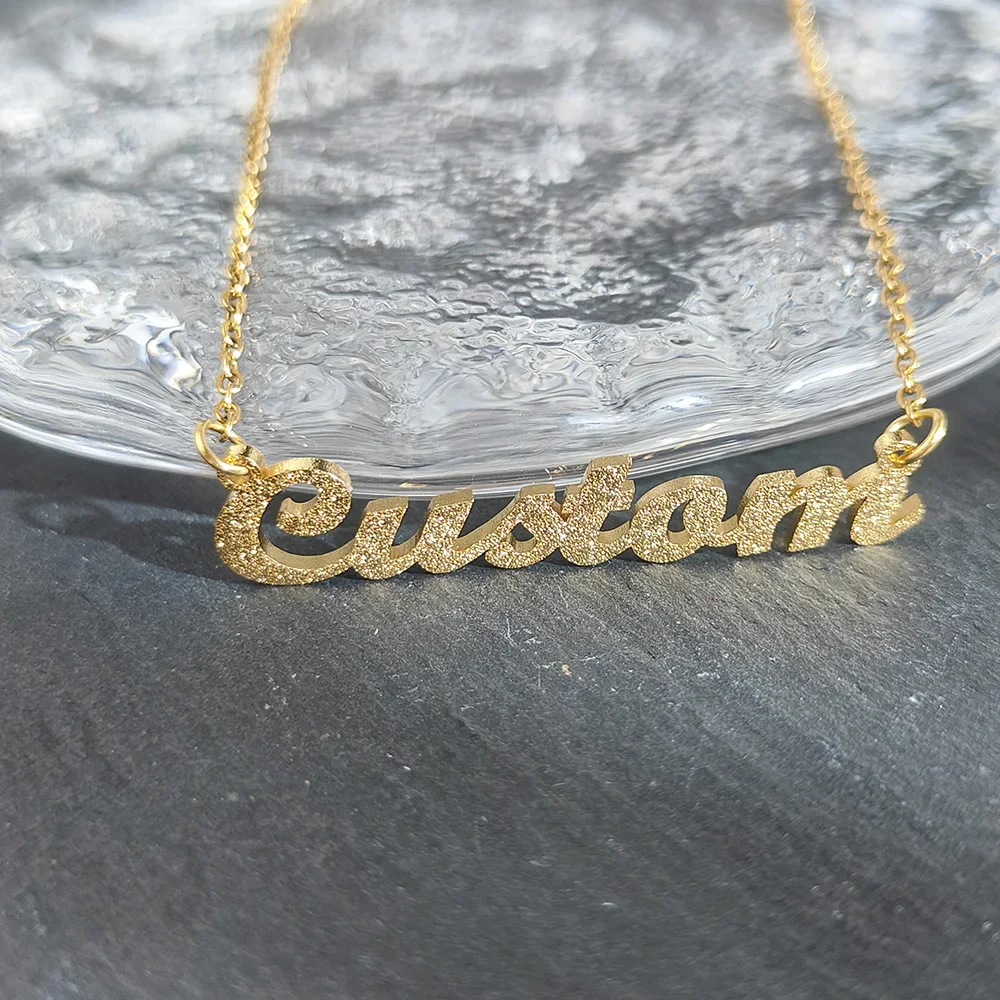 

Custom Name Necklace for Women Sand Pressing Process Personalised Men Nameplate Pendant Choker Gold Stainless Steel Jewelry Gift