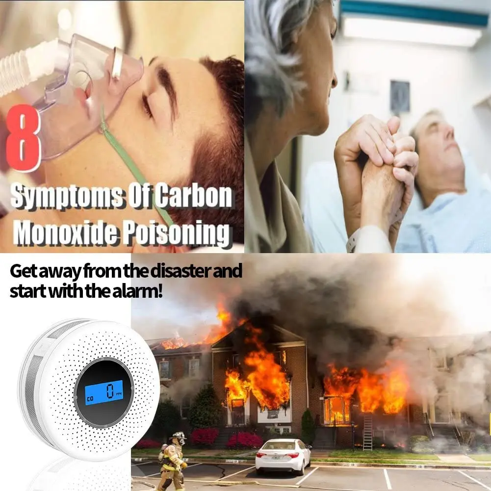 Smoke Sensor Carbon Monoxide Detector Fire Alarm Tuya Smart App Remote Control 80 DB Built in Siren Auto-Check & Silence Button signal light