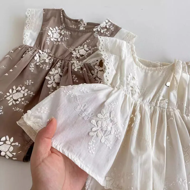 Cute Baby Girls Embroidery Flower Jumpsuit