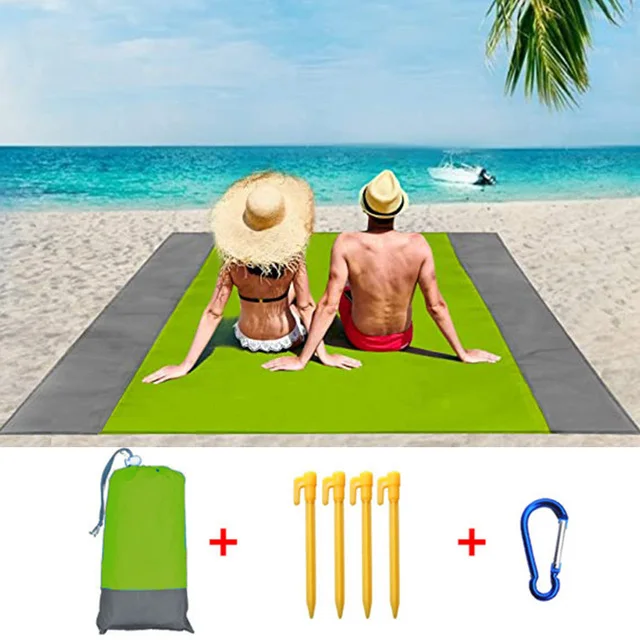 2025 Fashion No Sand Beach Towels Mat Anti Sand Beach Mat Waterproof Beach Blanket Oversized Pocket Picnic Camping Windproof Mat