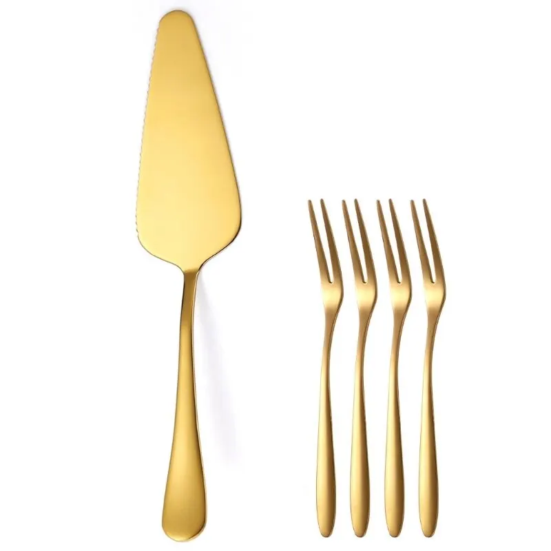 Silverware Set 5 piece Stainless Steel Cake Shovel Knife Dessert Fork Set Pie Pizza Cheese Divider Knives Fruit Two Tooth Fork Baking Tools fruit fork silverware set portable cutlery