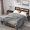 Queen Bed Frame, Mattress Foundation Metal Platform w Wood Headboard and Large Under Bed Storage,Noise-Free,No Box Spring Needed 1