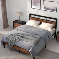Queen Bed Frame, Mattress Foundation Metal Platform w Wood Headboard and Large Under Bed Storage,Noise-Free,No Box Spring Needed 1