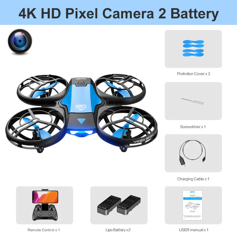 thumbnail image 1 of V8 Nuevo Mini Drone 4k Profesional HD 1080P Cámara Gran Angular WiFi FPV RC Drone Altura Mantener Drones Helicóptero Niños Juguetes 4DRC, 1 of 5