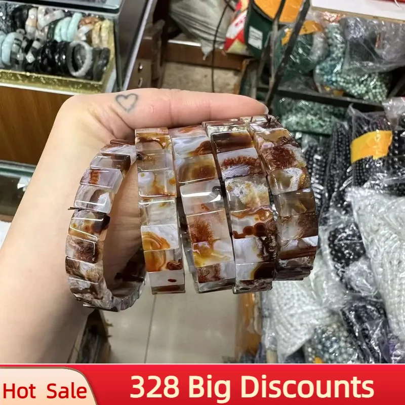 Natural Mexico Fire Agate Stone Beads Braccialetti Con Ciondoli Rettangolari Simple Energy Stone Academic Magnetic Field Jewelry Party Gift