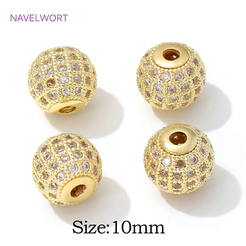 Runde Abstandsperlen aus 18 Karat vergoldetem Messing mit losen Zirkonperlen für die Schmuckherstellung, Trenner für Perlen, DIY-Armbandzubehör – Detail 35