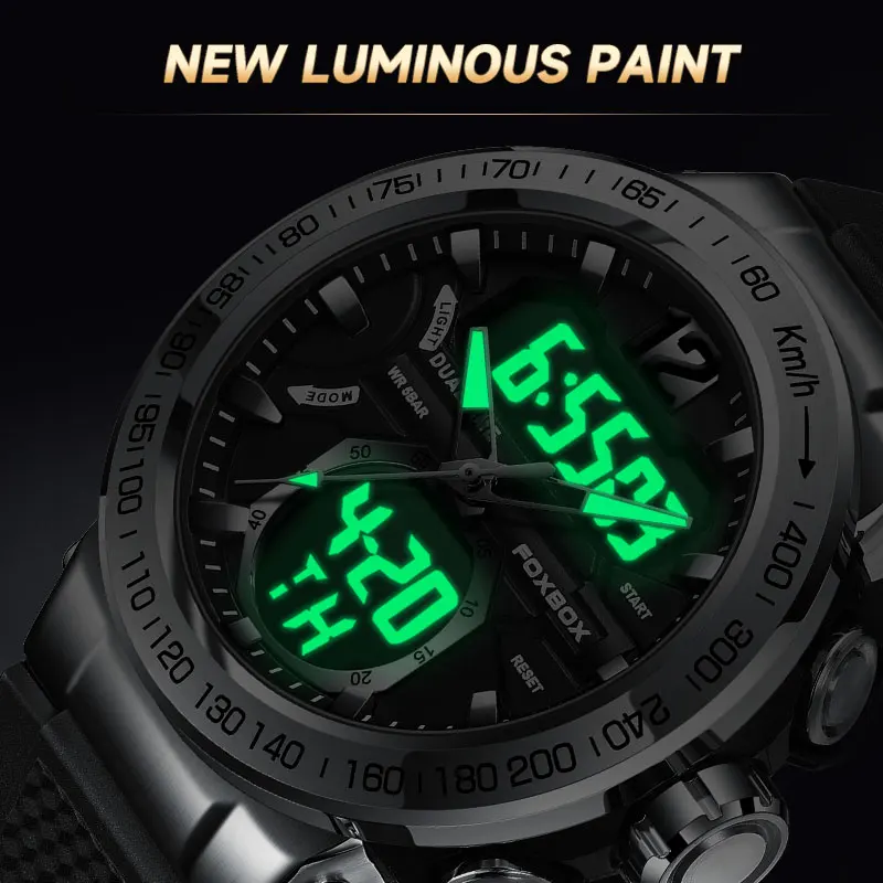 New FOXBOX Mens Watches Top Luxury Brand Sport Digital WristWatch Waterproof Dual Display Military Men Clock Relogio Masculino
